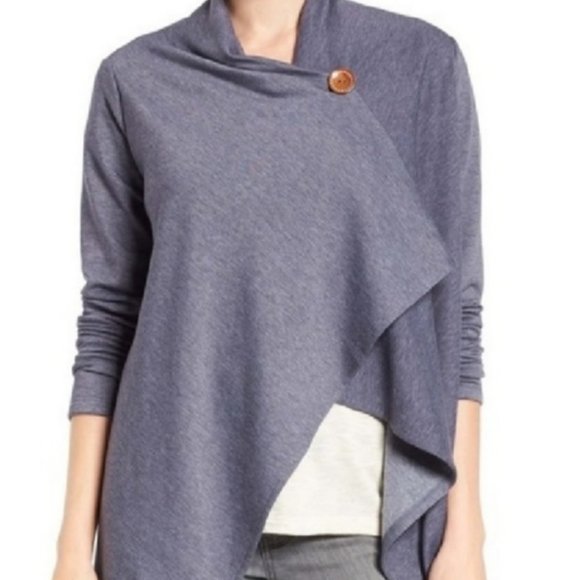 bobeau Sweaters - Bobeau Blue One Button Wrap Cardigan - M